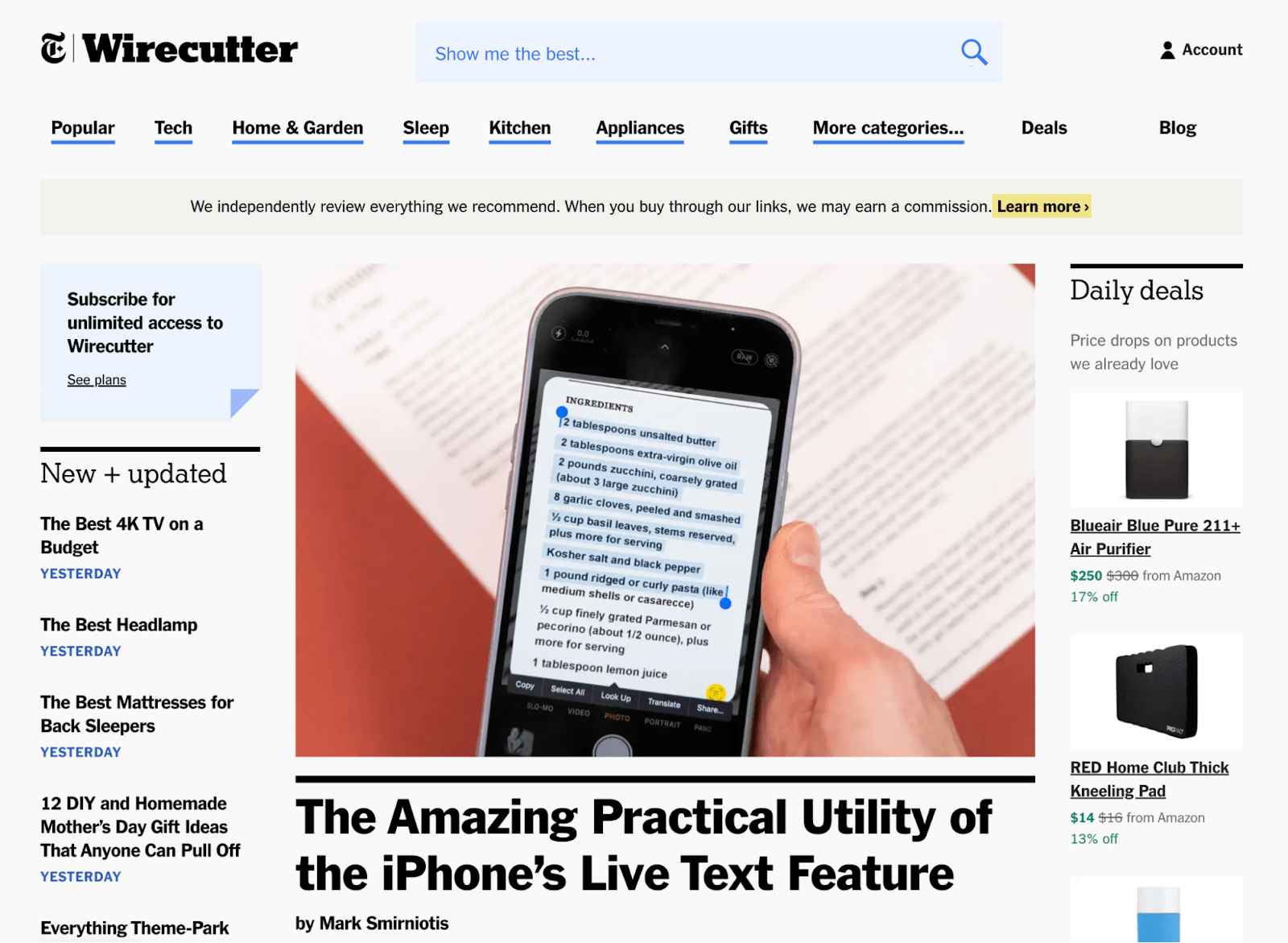 "Learn More" anchor text contains link to Wirecutter's About page