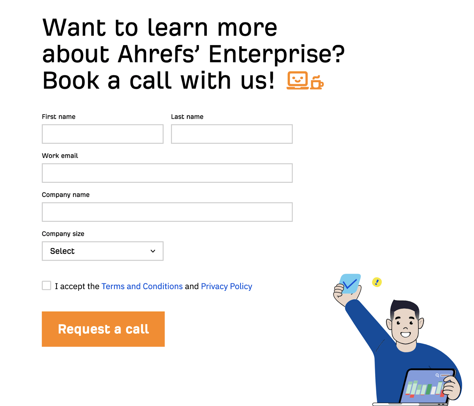 Form to book a call and learn more about Ahrefs' Enterprise 