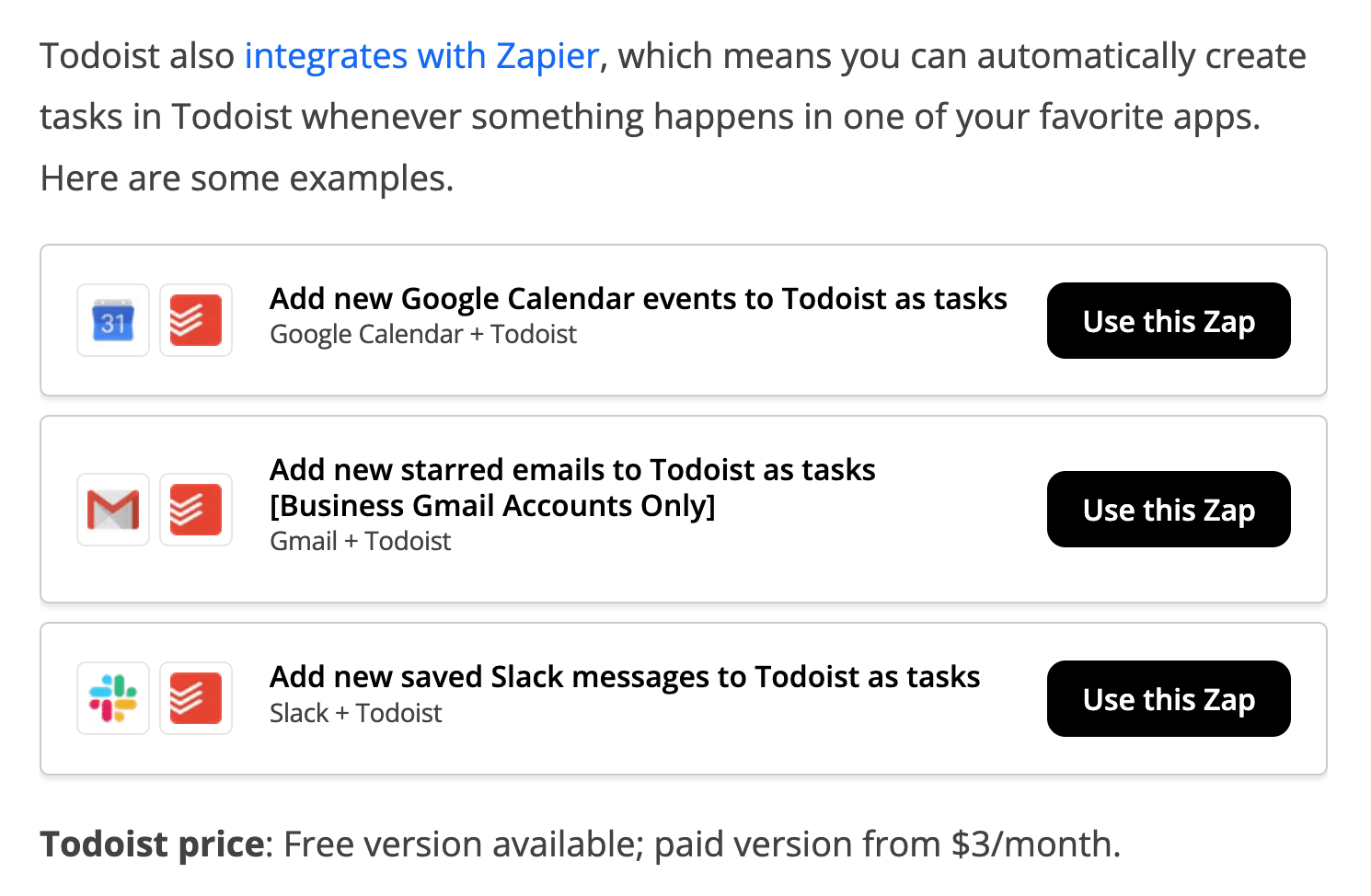 Example of product-led marketing from Zapier.