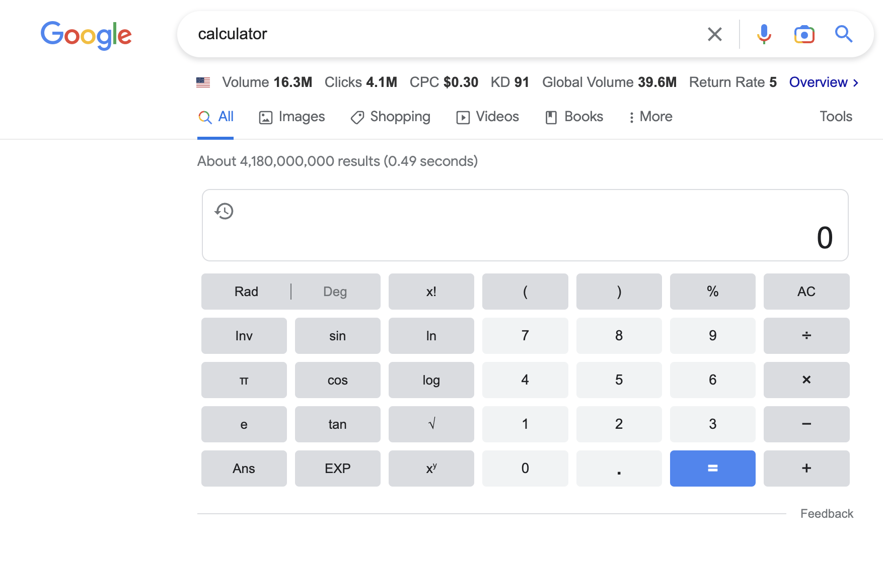 Calculator on google