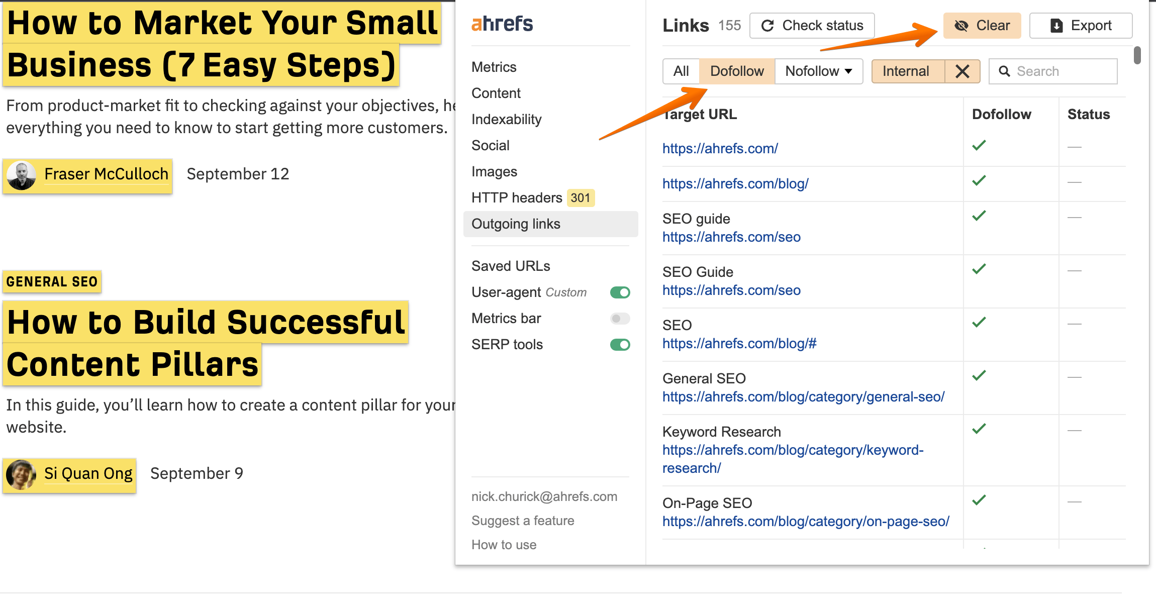 Highlighting Dofollow links with Ahrefs SEO Toolbar