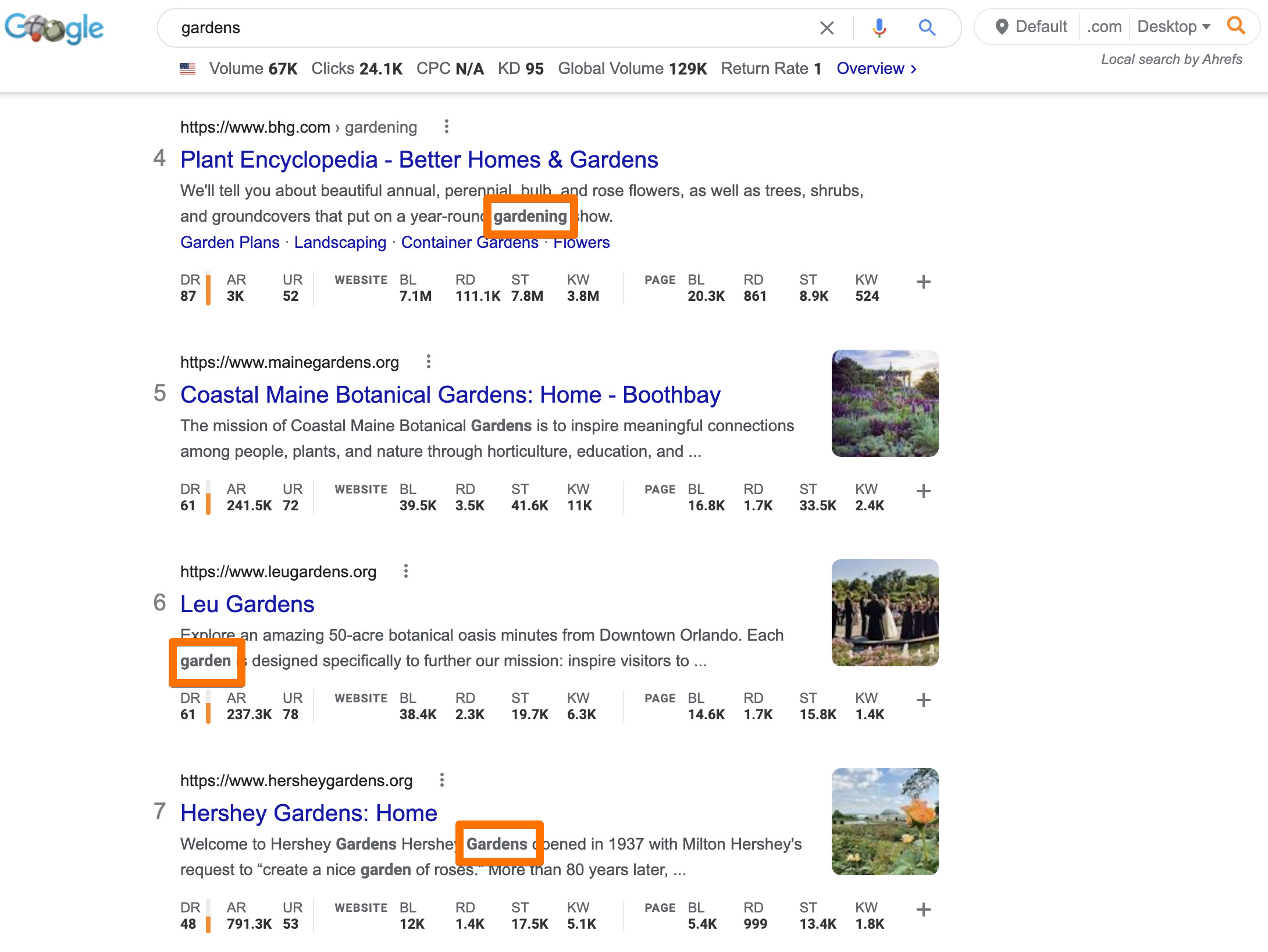 Keyword Stemming Example on Google