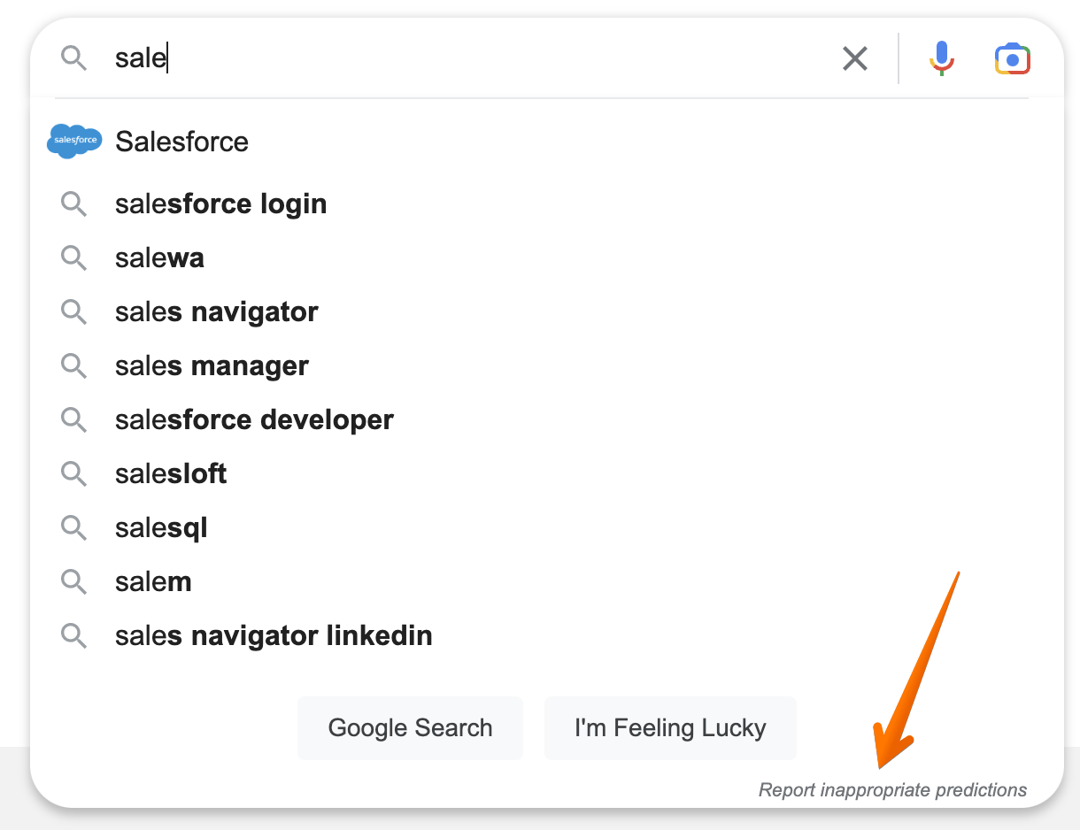 Report inappropriate predictions in google autocomplete