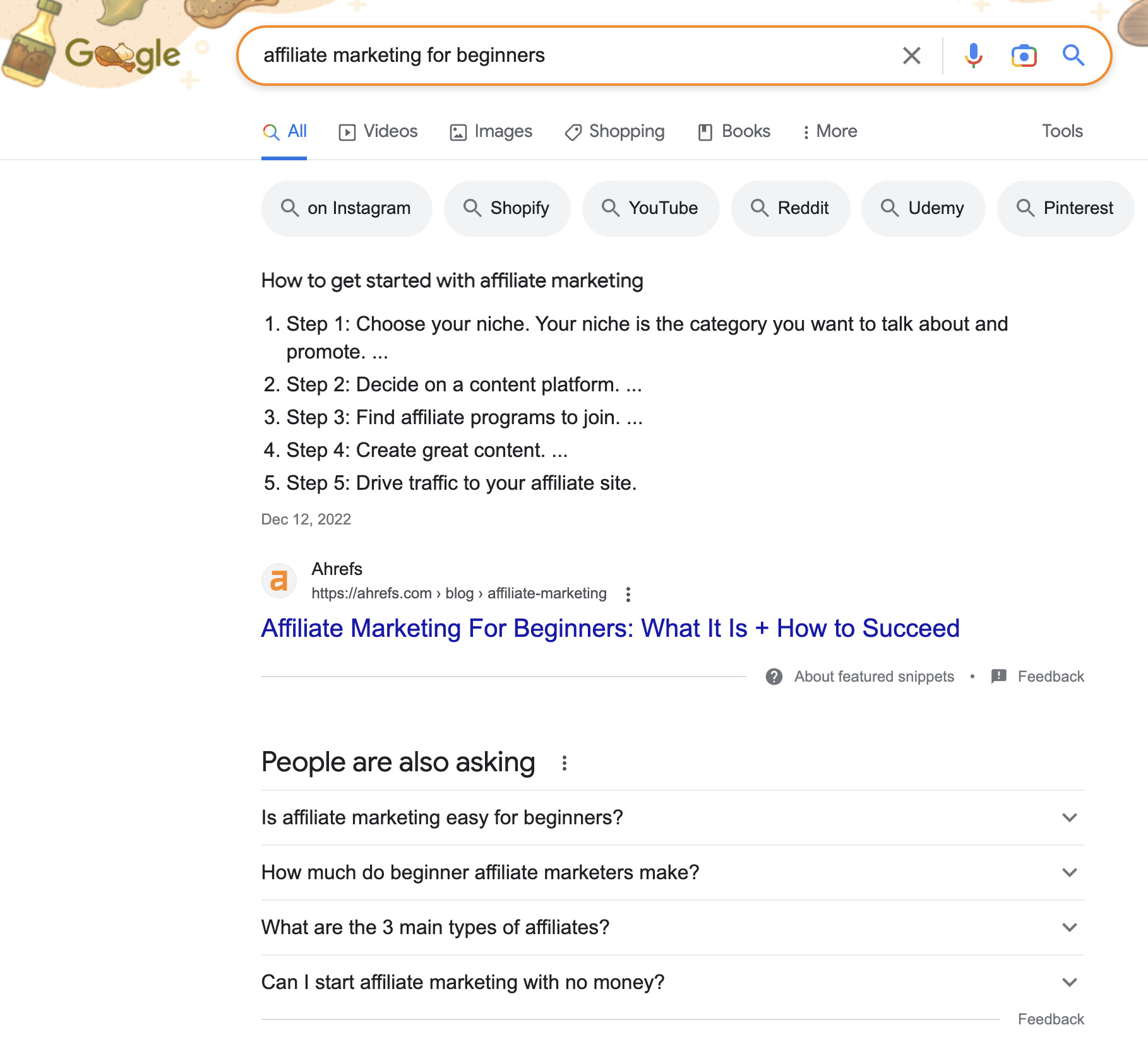 Featured snippet and people also asking SERP features in organic search results