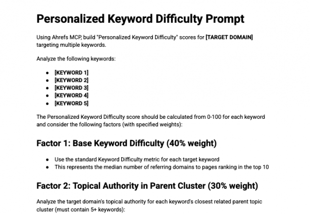 Prompt for Ahrefs MCP to build a Personal Keyword Difficulty score
