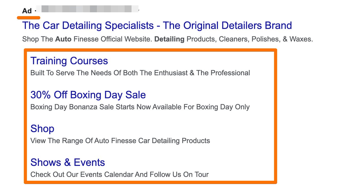 Sitelinks in ads on SERP