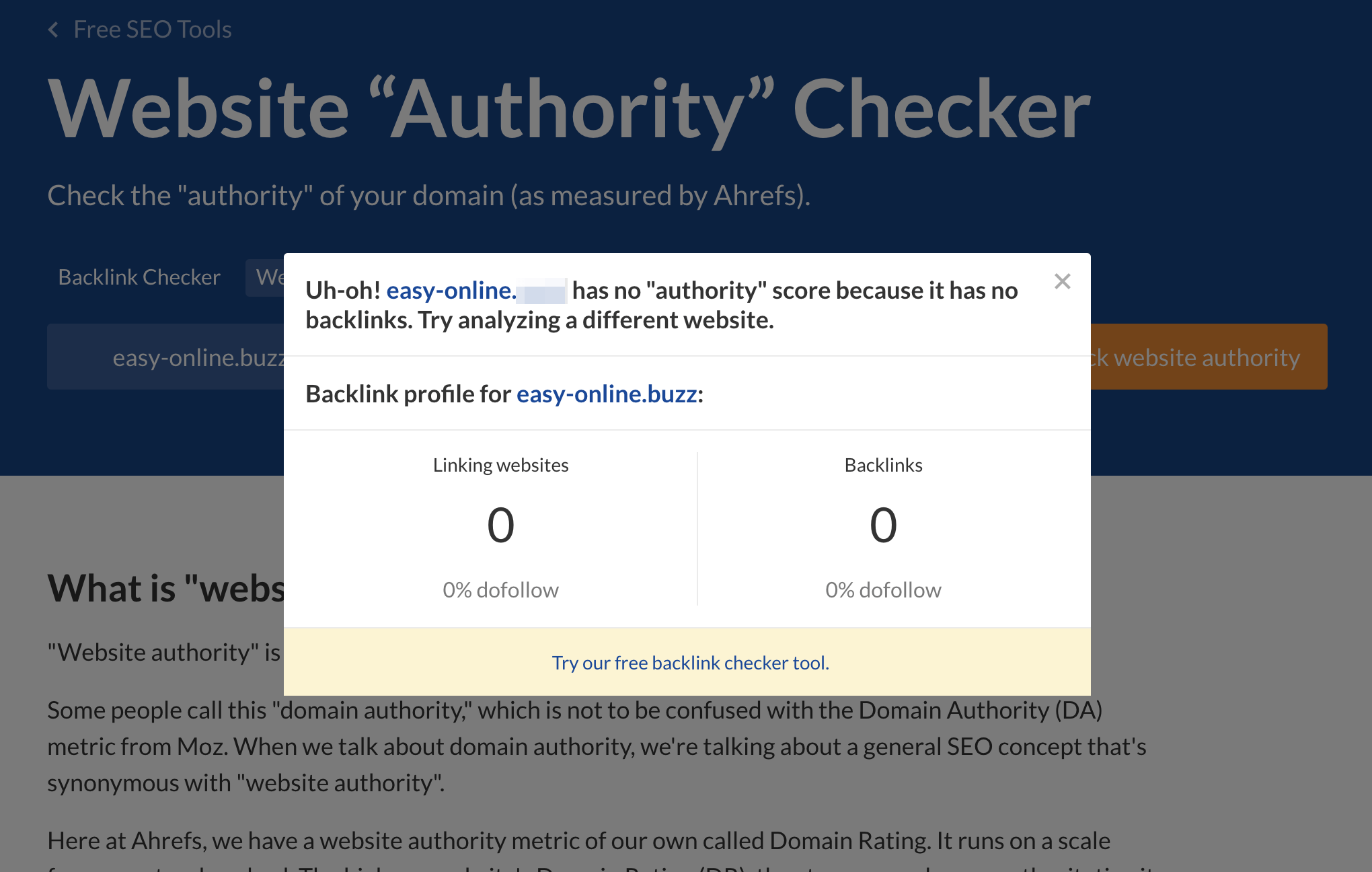 Low DR in Ahrefs' Website Authority Checker