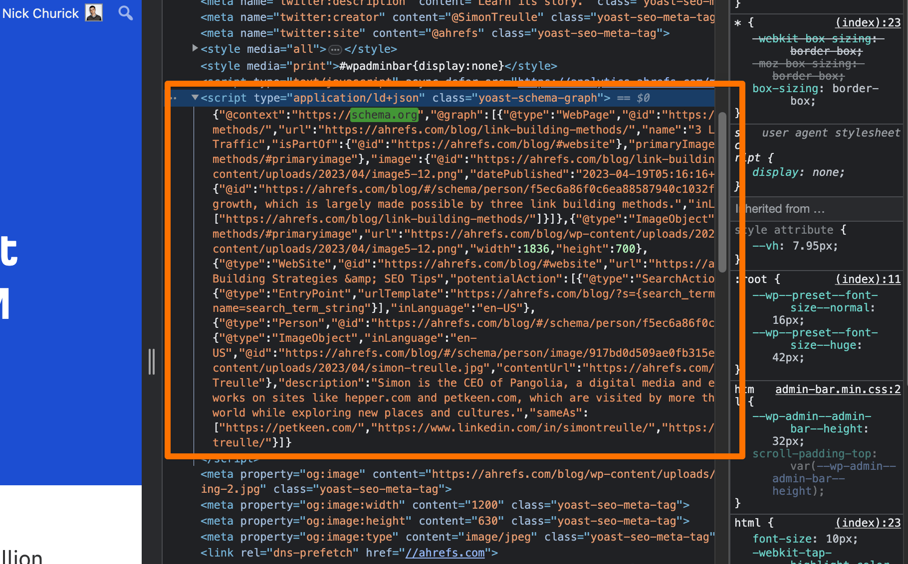 What structured data looks like in page code