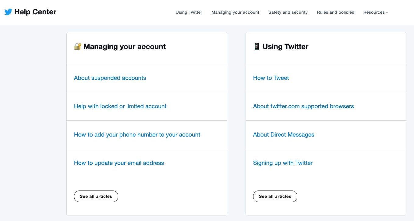 Twitter's FAQ page