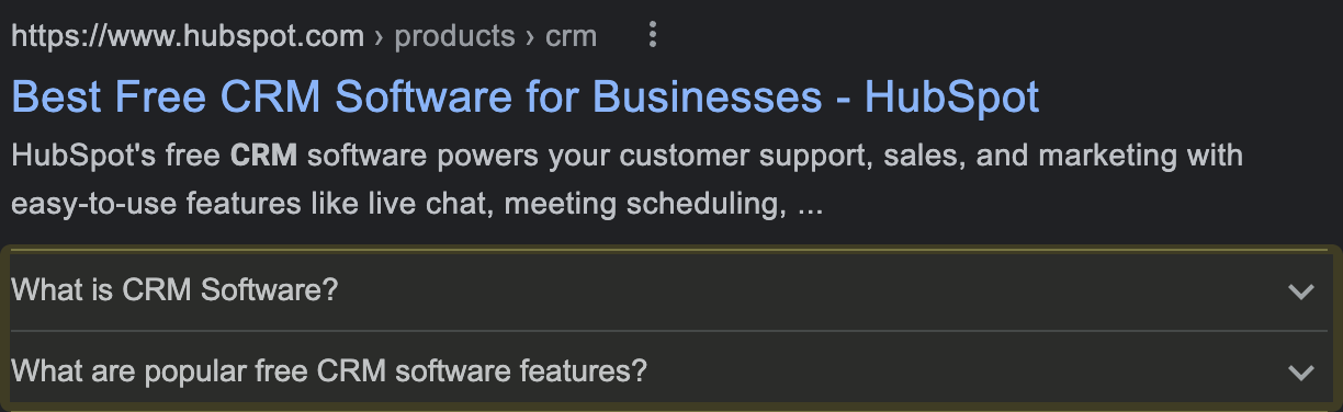 Example of FAQs on a Google SERP