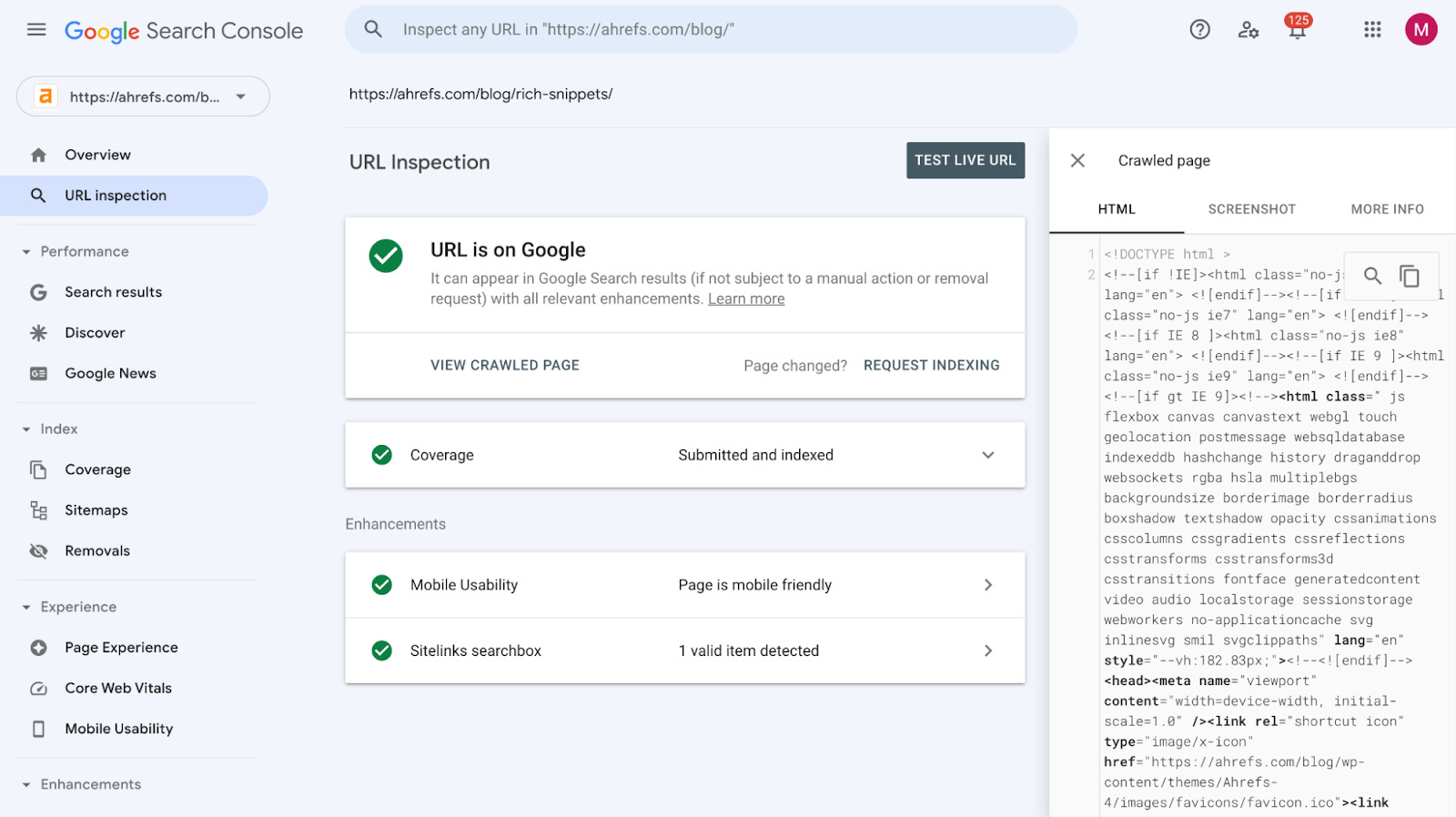 URL Inspection 工具报告结果