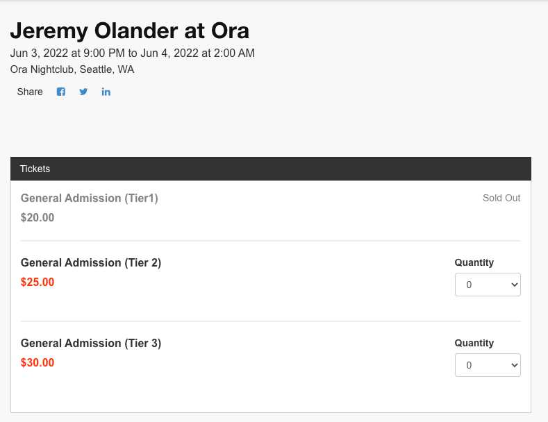 Example of lower early bird ticket prices