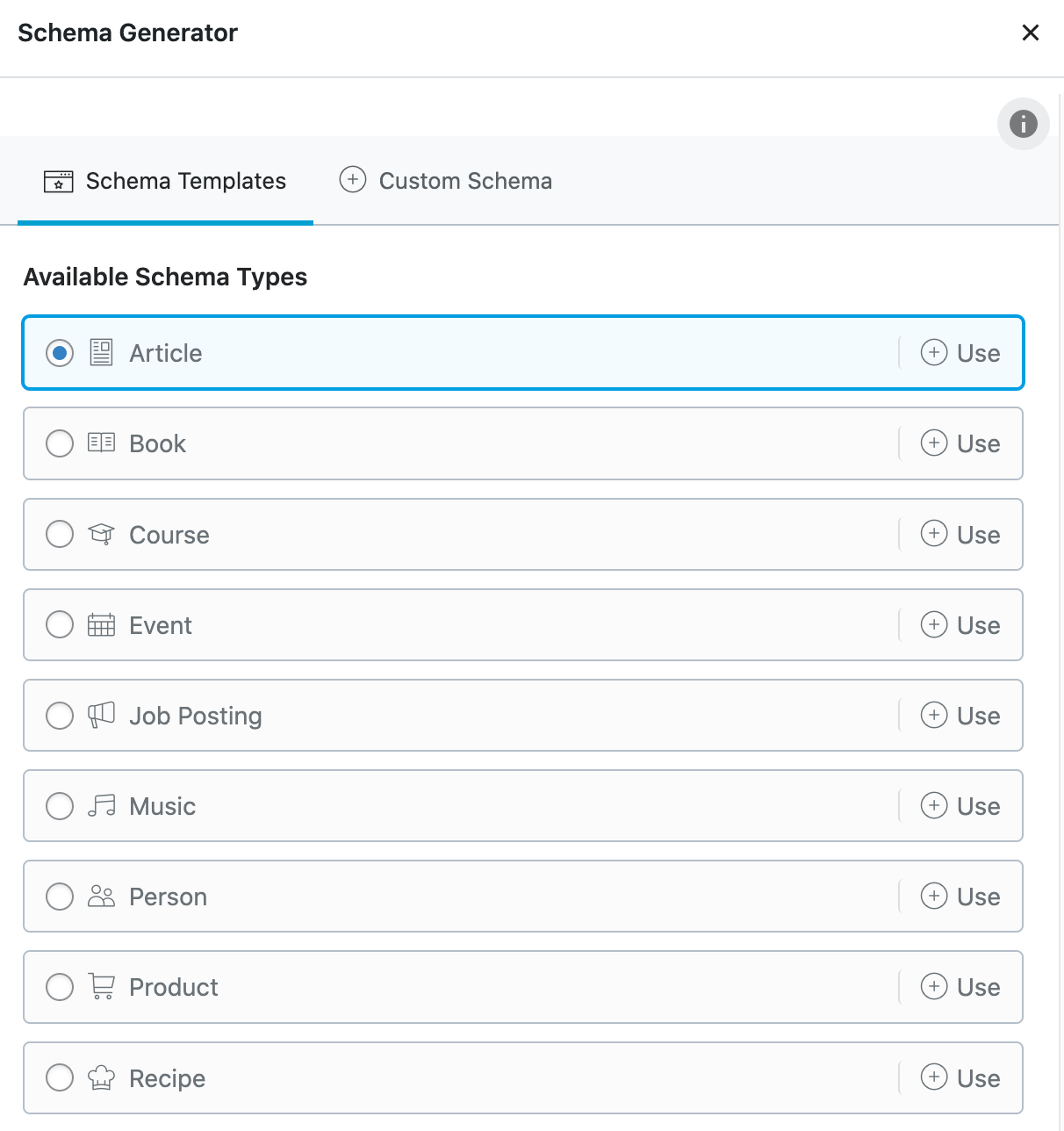 Lista de tipos de esquema