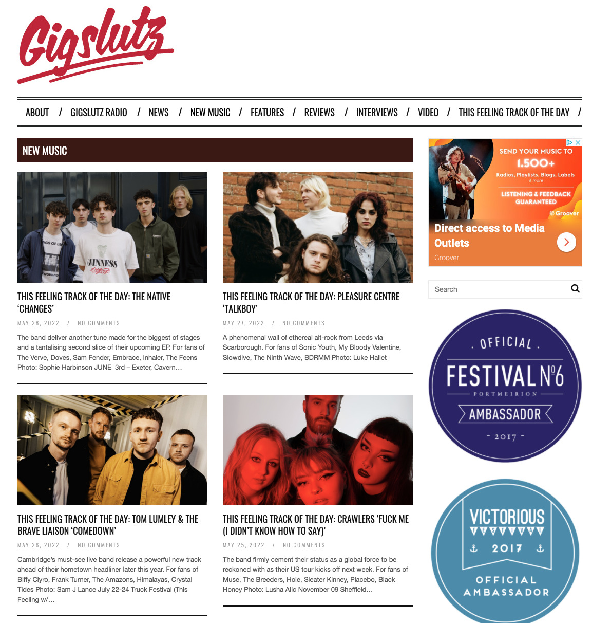 Example of a music journalist's website