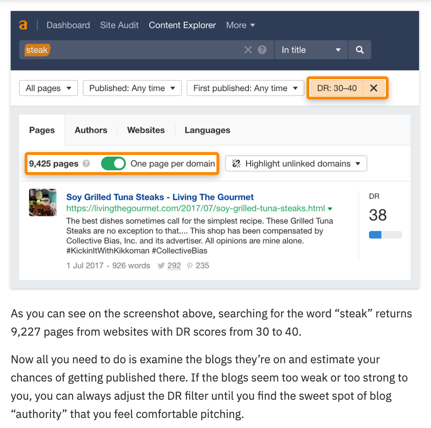Excerpt of an Ahrefs blog article talking about Content Explorer 
