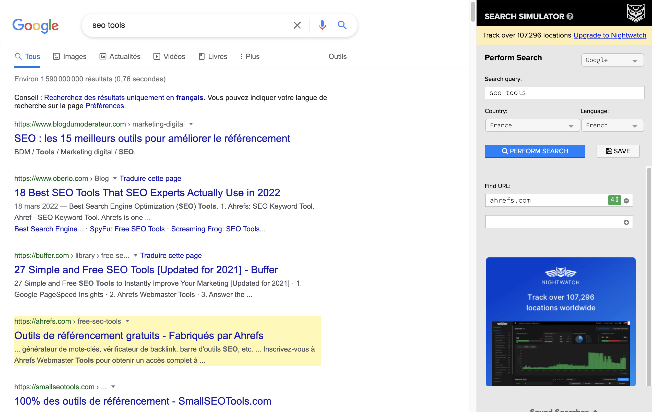 Simulateur de recherche SEO