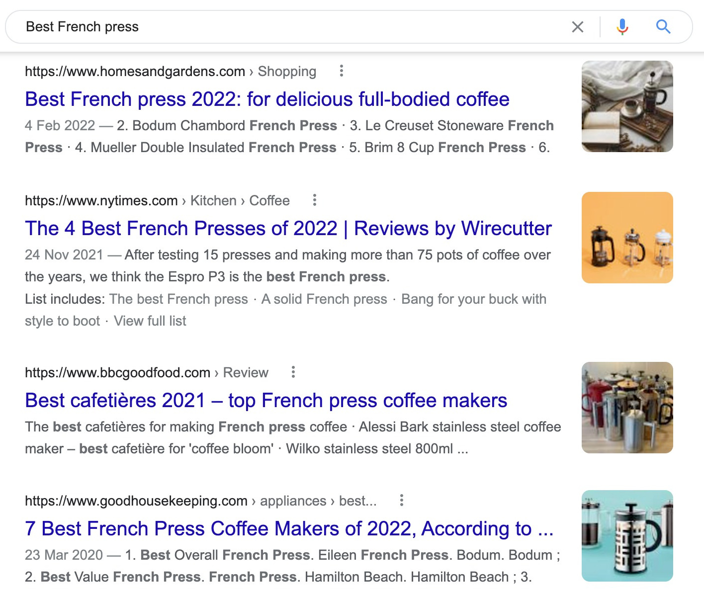 Google SERP para "melhor imprensa francesa"