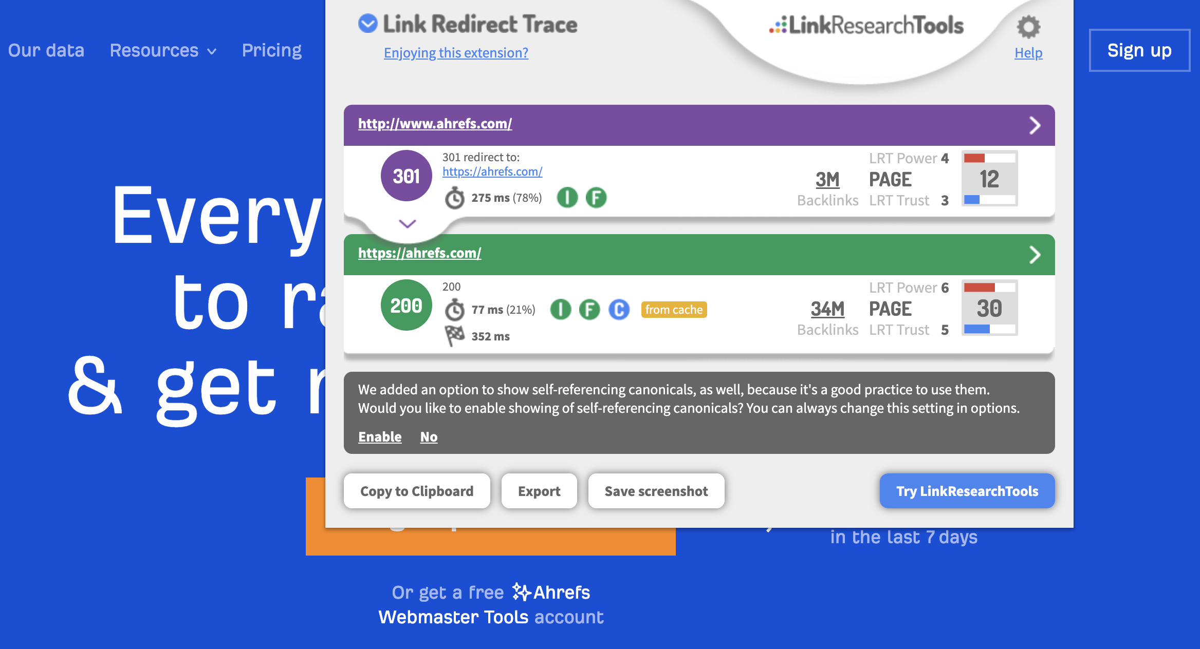 Trace link redirect
