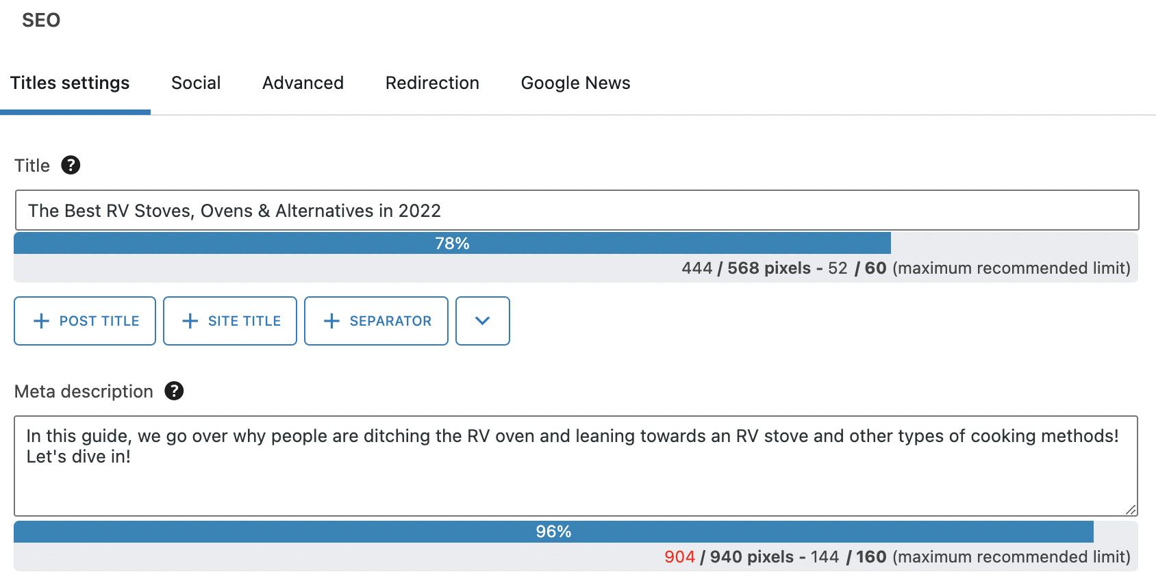 Optimizing titles and meta descriptions using the SEOPress WordPress plugin
