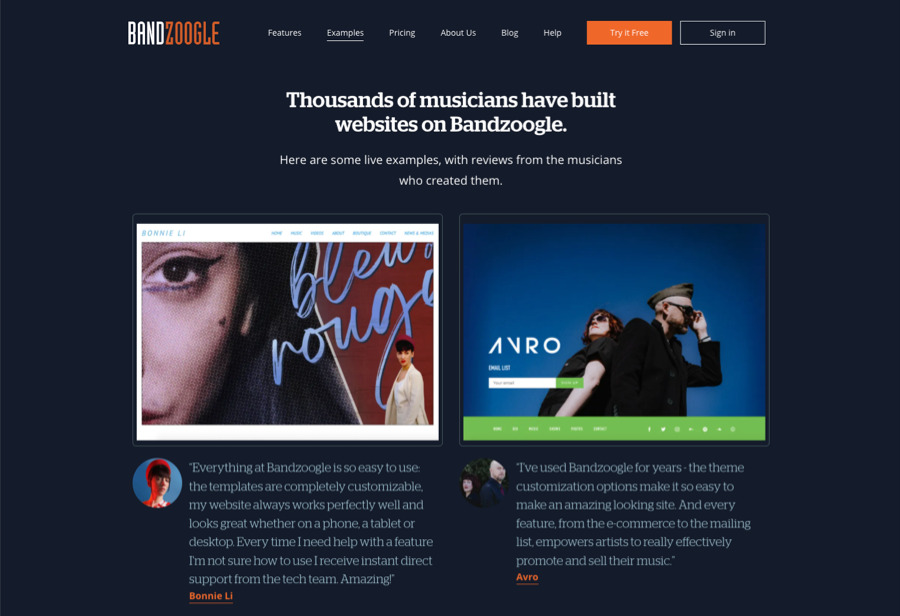 Bandzoogle website builder