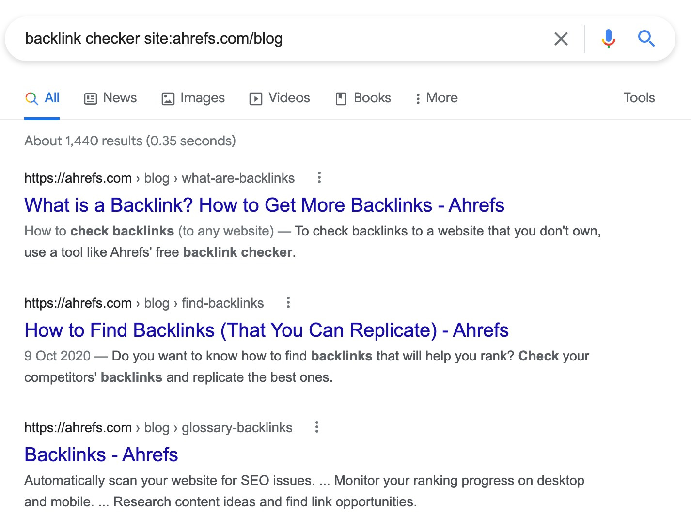 Site search in Google for the Ahrefs blog