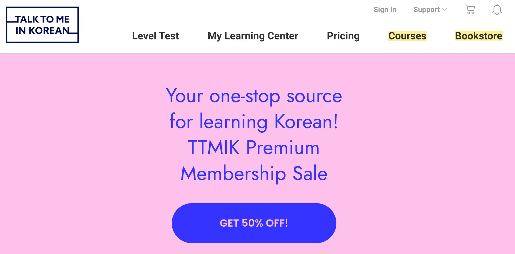 A site selling educational books and courses about learning Korean
