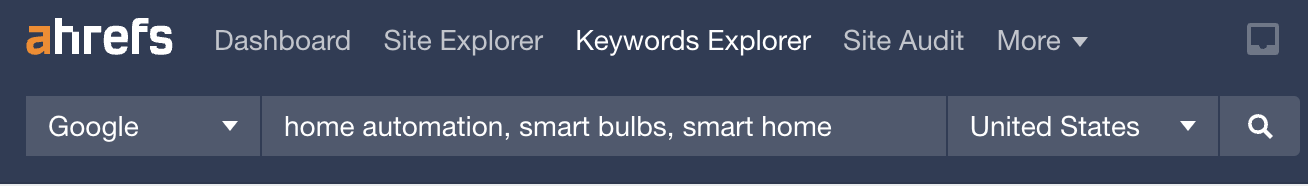 Searching for keywords related to home automation in Keywords Explorer
