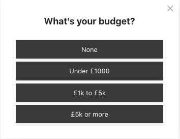 Question with four options asking visitor about their budget