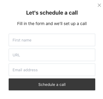 CTA inviting visitor to schedule a call; below, a sign-up form