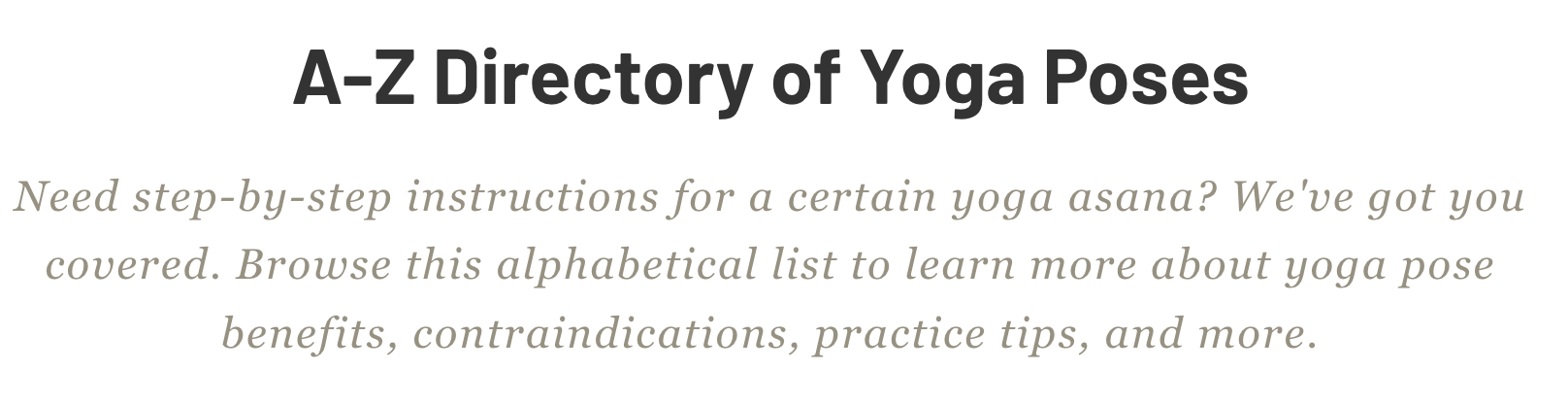 Estratto della directory AZ delle posizioni yoga