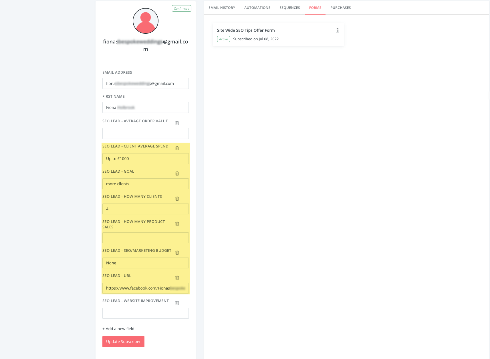 ConvertKit custom fields
