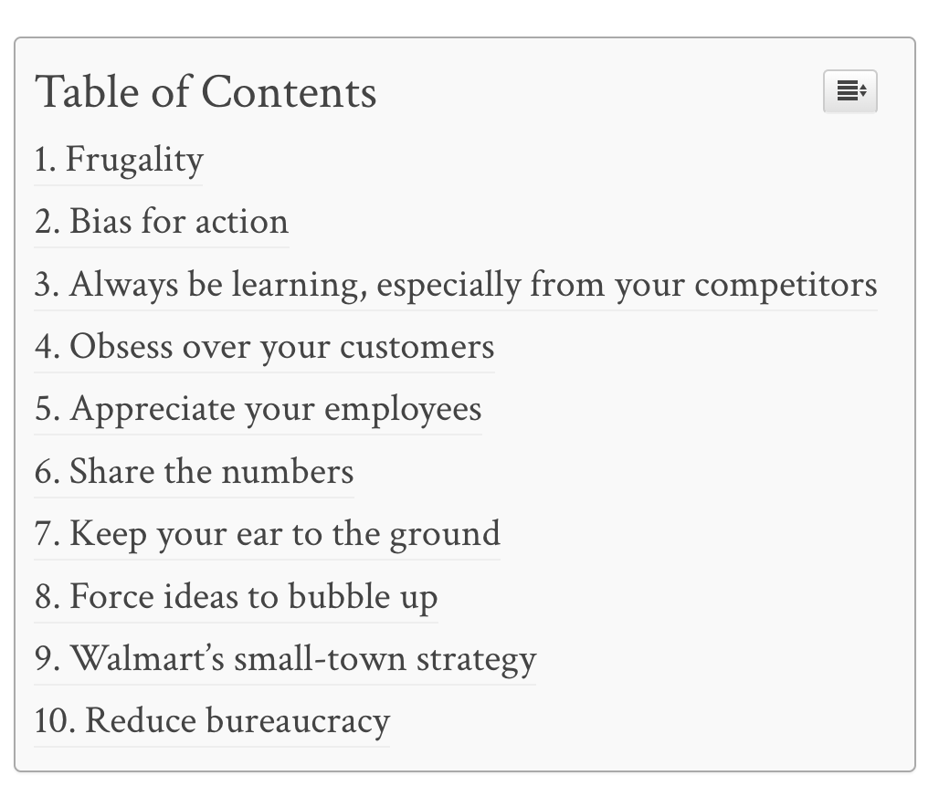 How the plugin, Easy Table of Contents, looks on a page