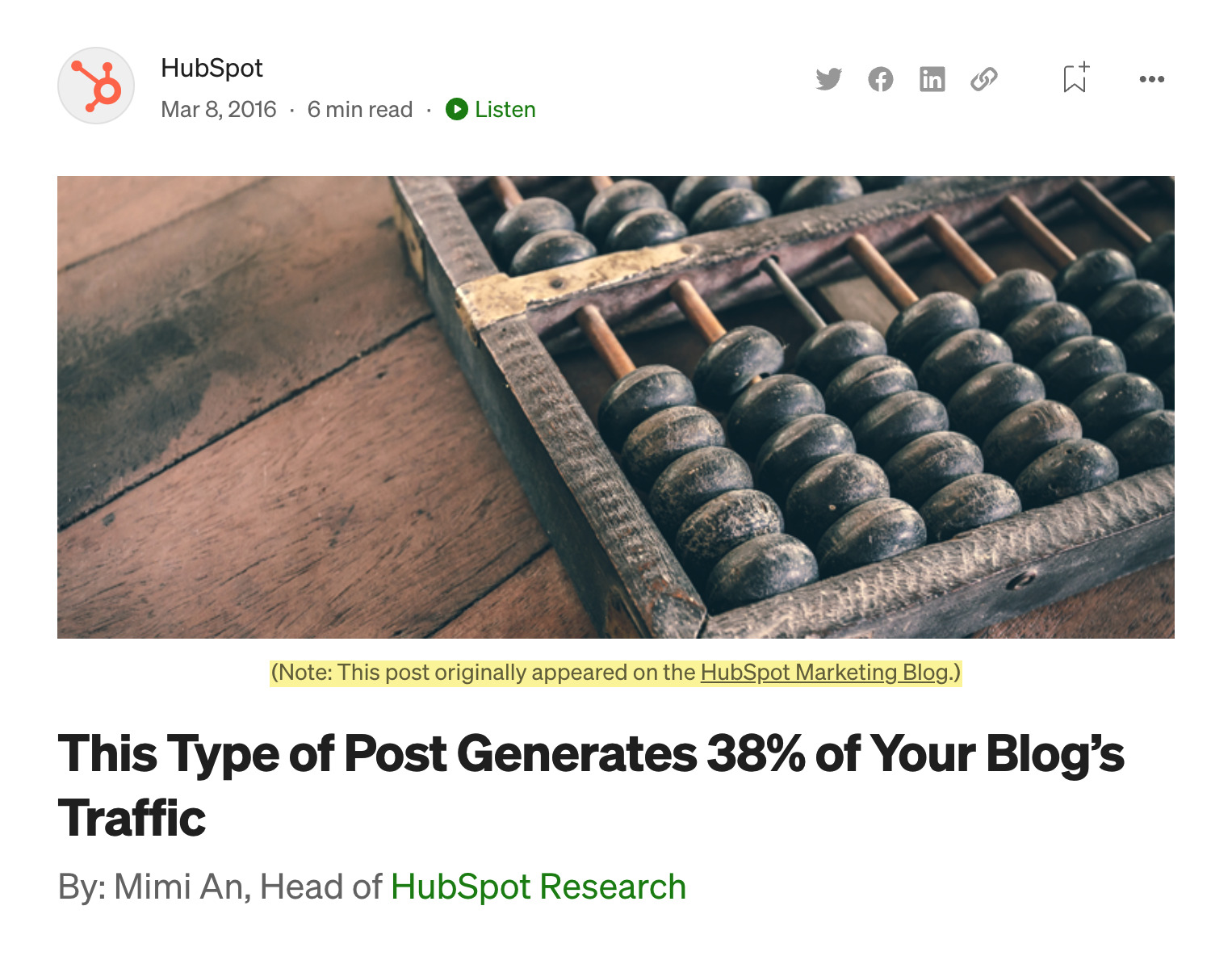 Hubspot syndicating article on Medium