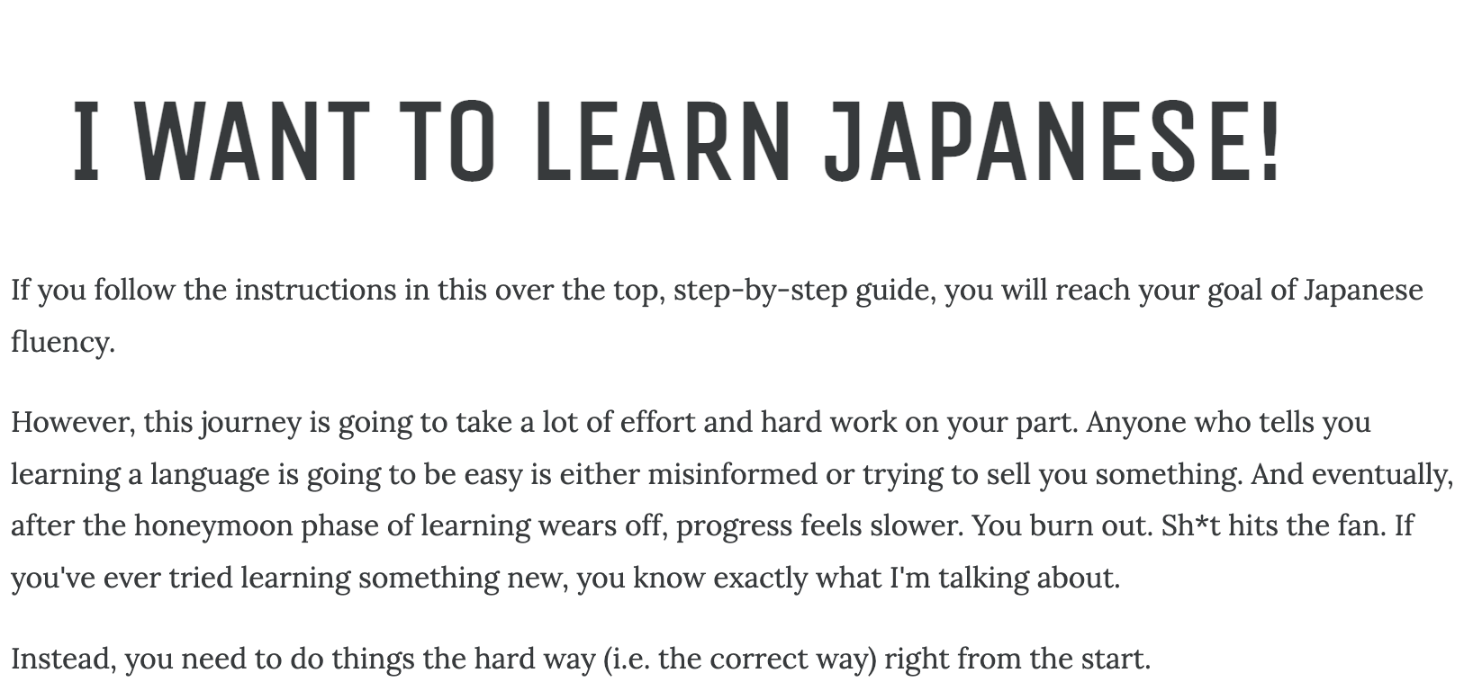 Tofugu'nun Japonca öğrenme kılavuzundan bir alıntı