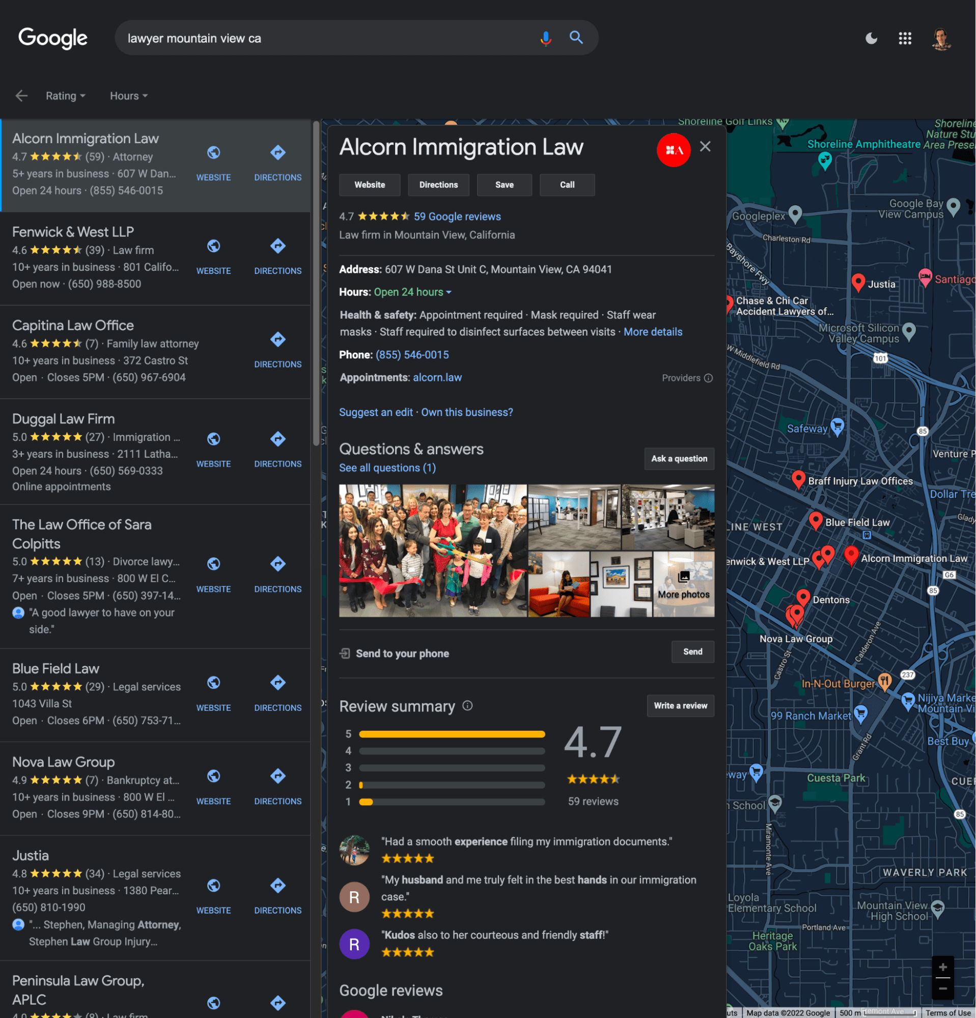 Google Business Profiles listed on Google Maps results