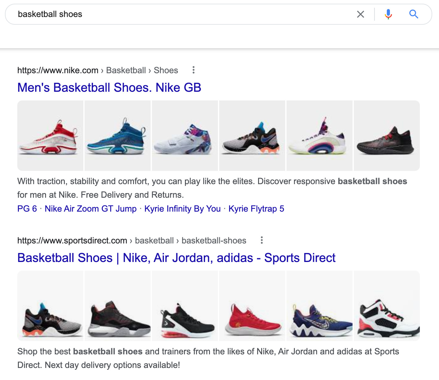SERP for "basketball shoes"
