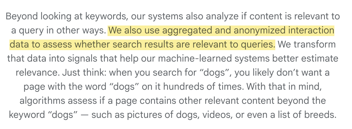 Google'ın Arama Nasıl Çalışır sayfasından, Google'ın bir içeriğin alakalı olup olmadığını nasıl analiz ettiğini açıklayan pasaj