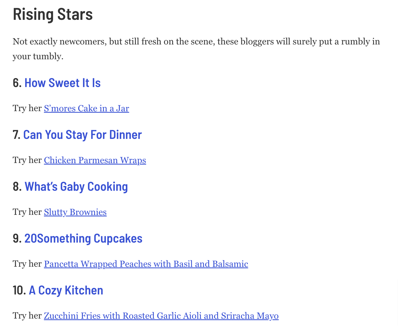 "Rising stars" section in a newsletter
