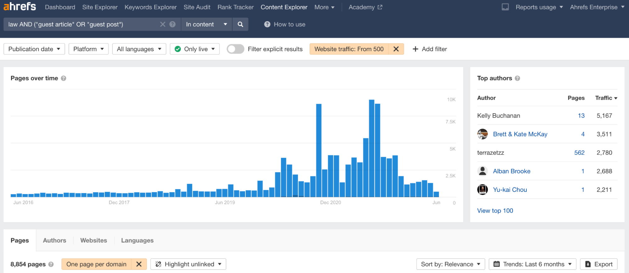 Exemplo de pesquisa avançada no Content Explorer