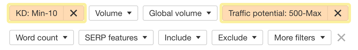 Filtros de palavras-chave, por meio do Explorador de palavras-chave do Ahrefs