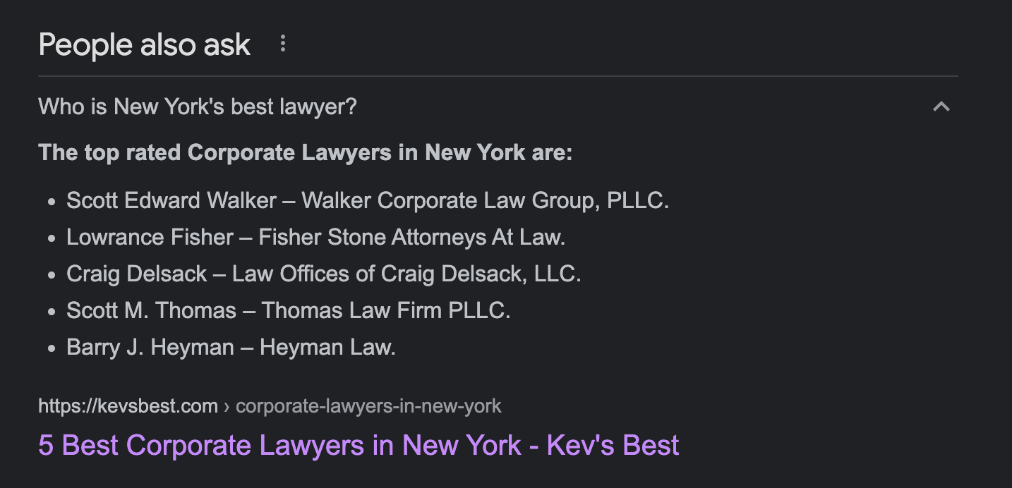 Local rankings of lawyers in New York