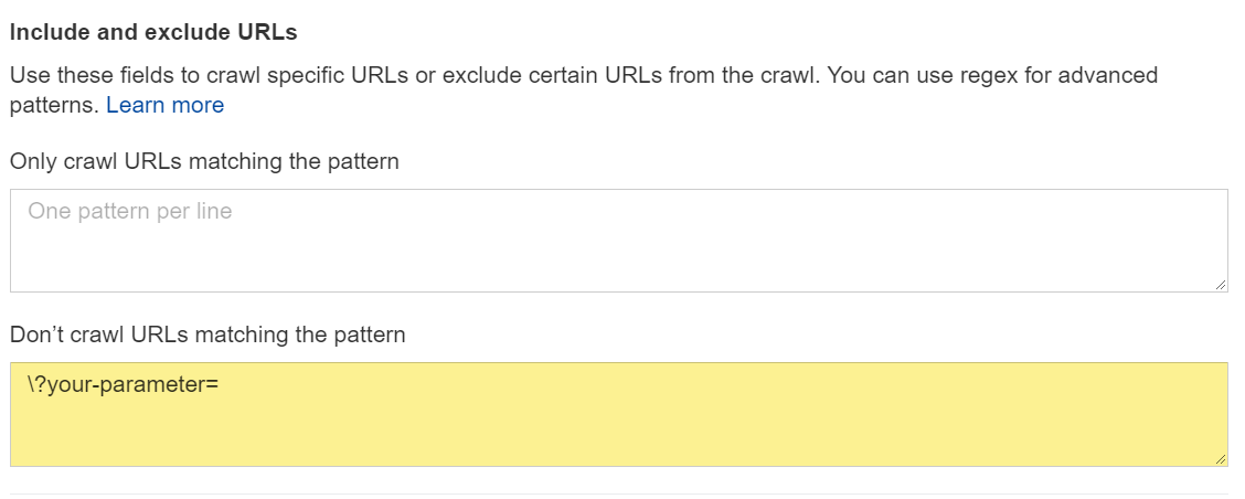 阻止爬网设置中的参数