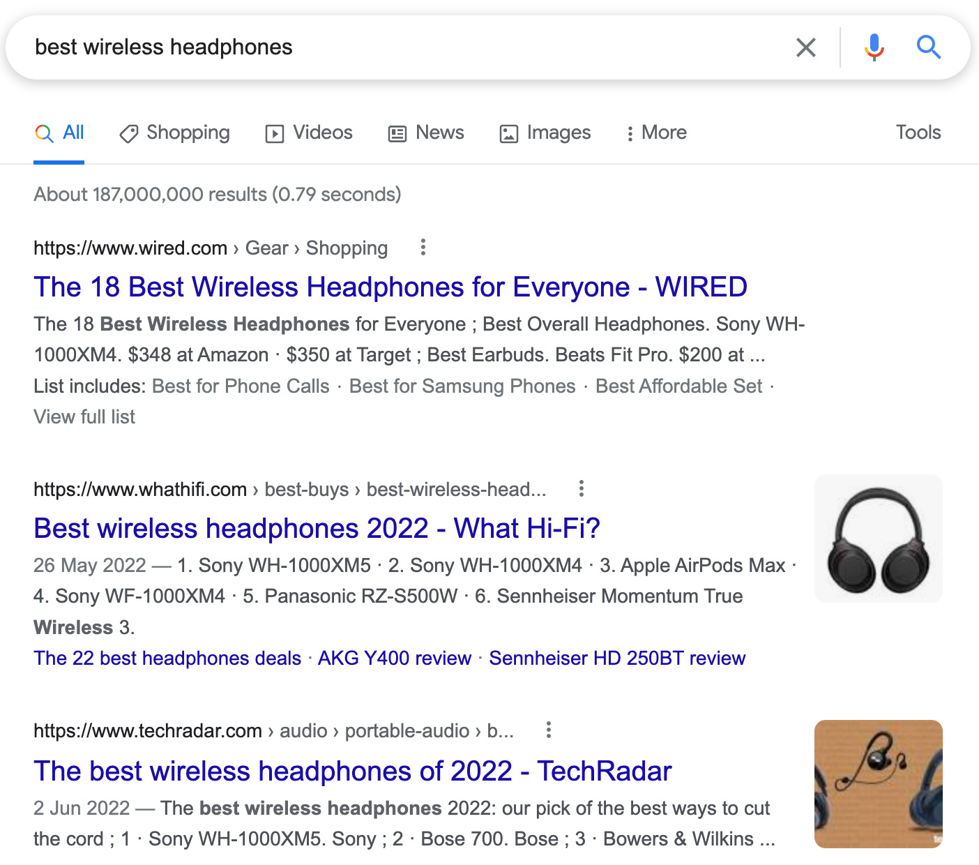 SERP for "best wireless headphones"
