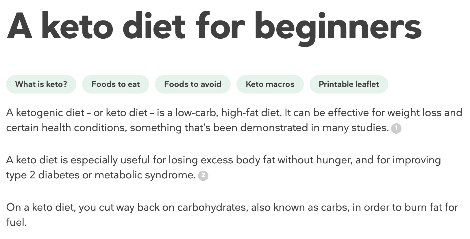 Excerpt of Doctor Diet's ketogenic diet guide