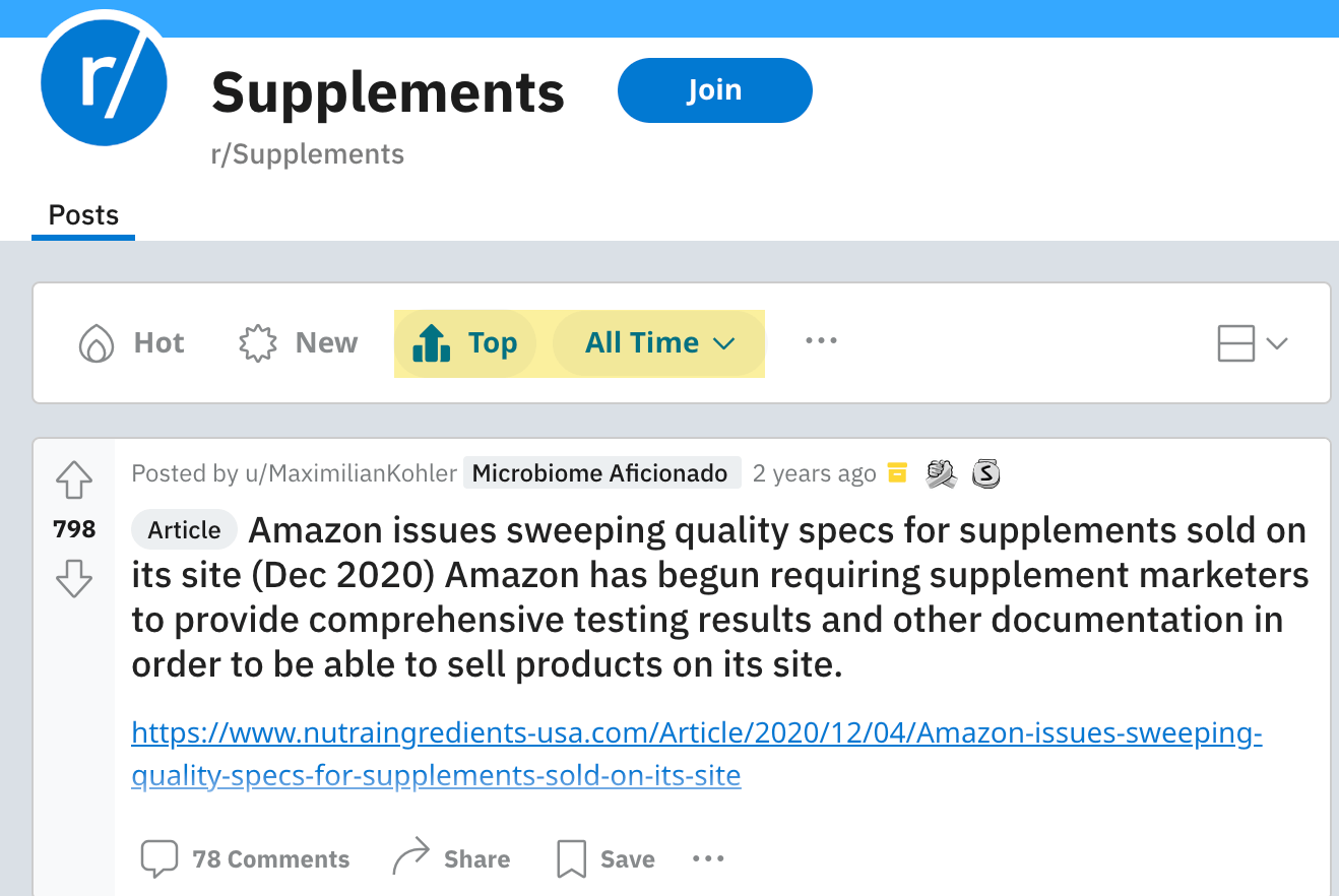 The Top posts of All Time in the subreddit, r/supplements
