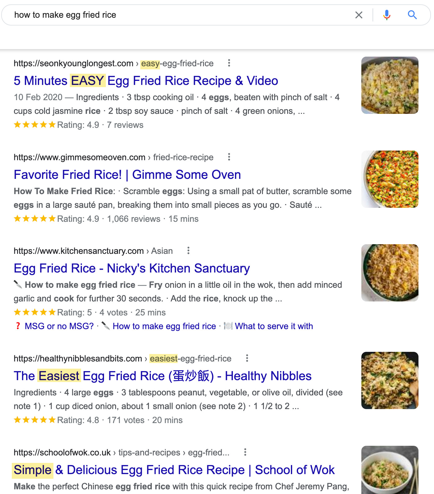 SERP for "how to make egg fried rice"
