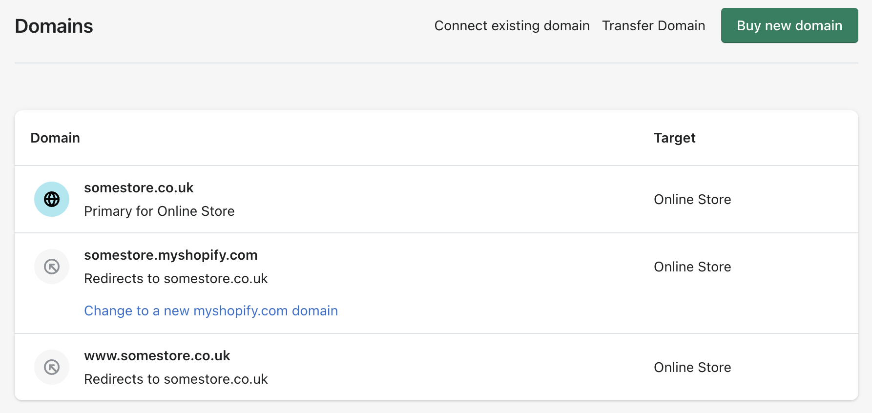 Domain settings in Shopify