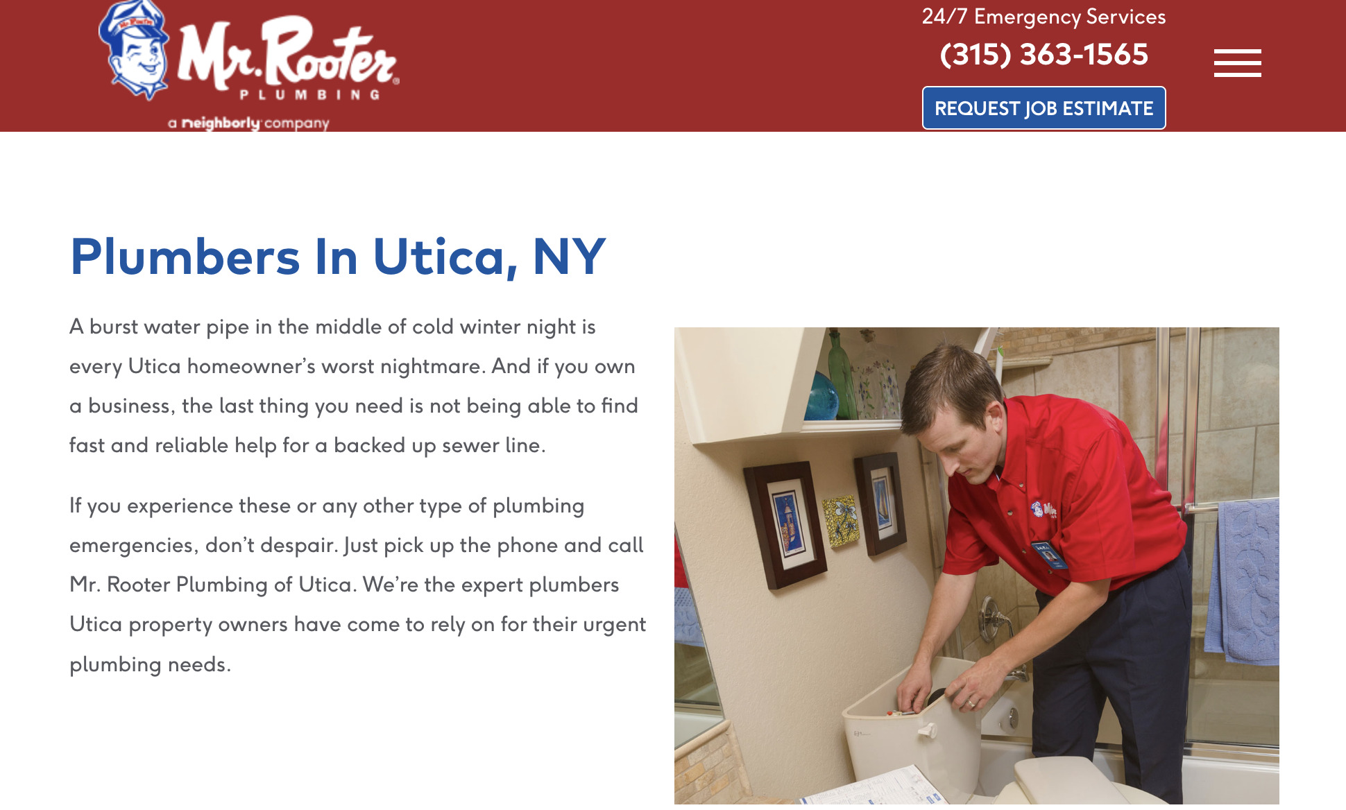 Example of a plumber's "locations" page for an individual location
