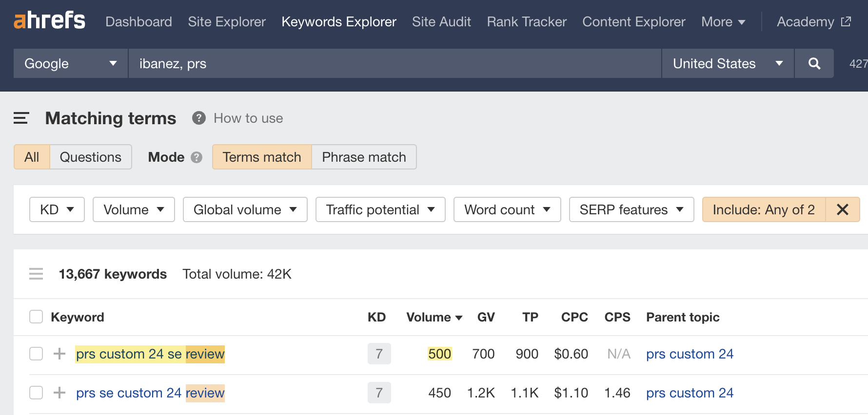 Localizar comentários e palavras-chave "vs" no Explorador de palavras-chave
