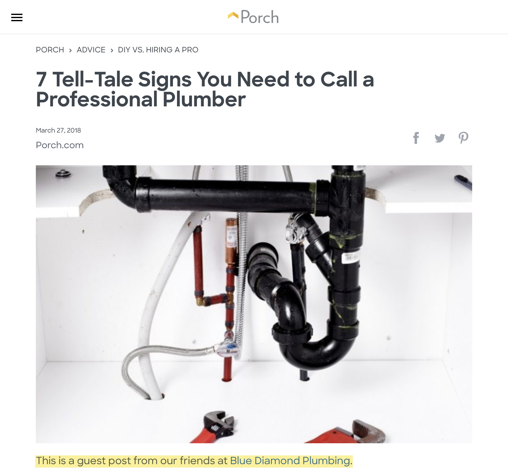 Example of a guest post by a plumbing company

